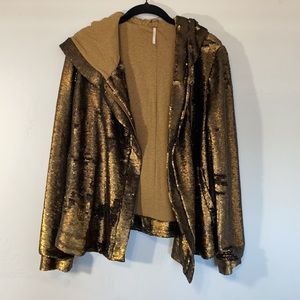 Free People Sequin Hooded Jacket - Women’s Small - Bronze